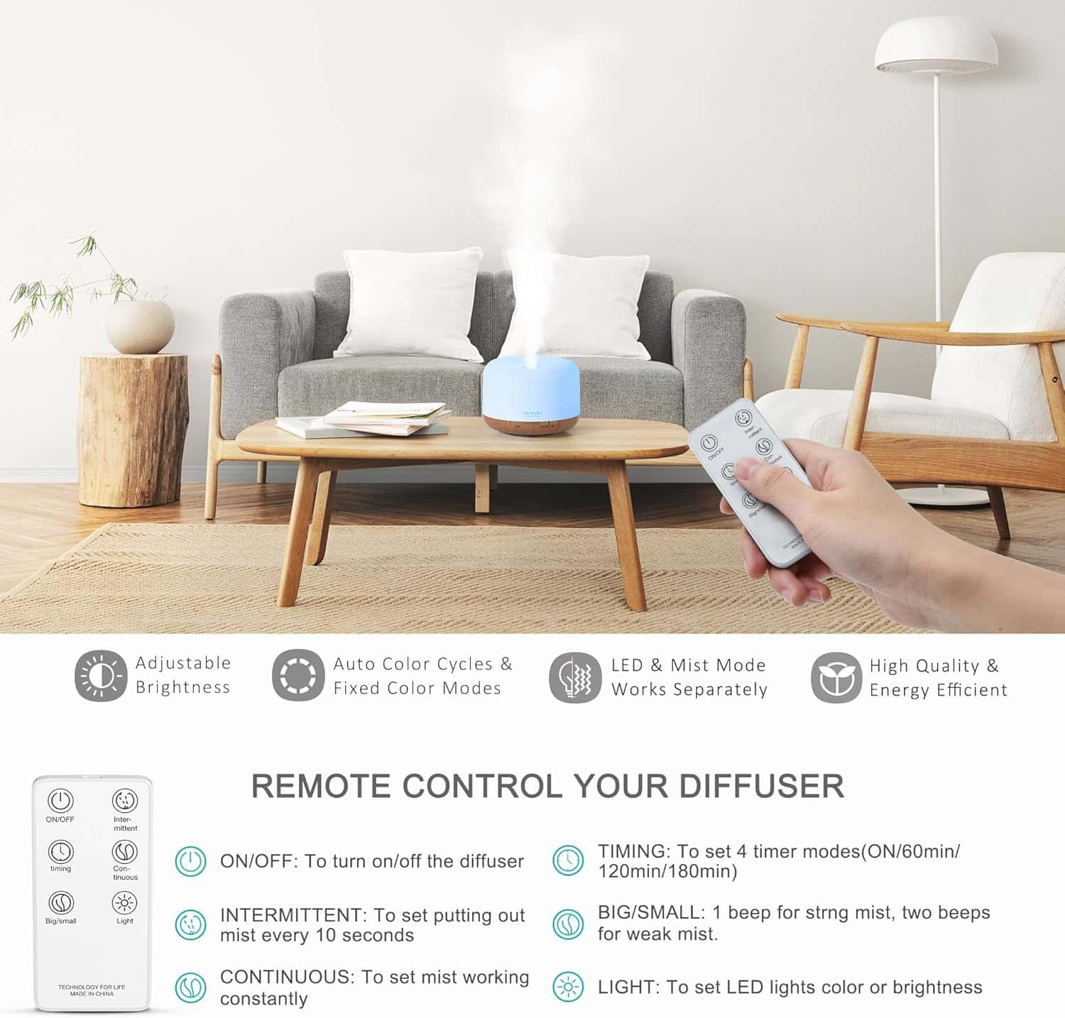 ASAKUKI 500ml Essential Oil Diffuser, Ultrasonic Aromatherapy - Image 8